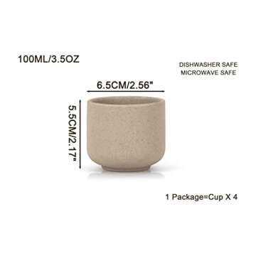 SYJAN HOME Ceramic teacups set of 4,No Handle Chinese KungFu Tea cups,3.5oz Teacups Japanese Teacup Set,Ceramic Tea Cup,4Pcs