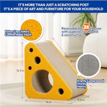 Pet JoJo 360° Reversible Cat Scratching Post, Cat Scratchers Indoor Cats, Premium Cardboard Cat Scratching Board with Cute Cheese Design and Multiple Scratching Angles, Large