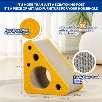 Pet JoJo 360° Reversible Cat Scratching Post, Cat Scratchers Indoor Cats, Premium Cardboard Cat Scratching Board with Cute Cheese Design and Multiple Scratching Angles, Large