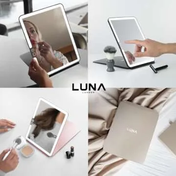LUNA London Eclipse LED Lighted Travel Vanity Makeup Mirror | 3 Colour Light, Compact, Portable, Lig...