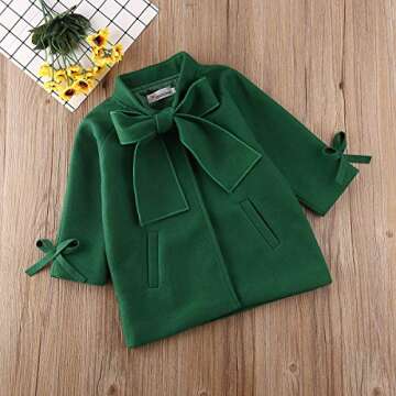 2-8Y Kids Toddler Girl Wool Coat with Big Bowknot Long Sleeve Trench Coat Fall Winter Outwear Jacket for Children (Green, 2-3 Years)