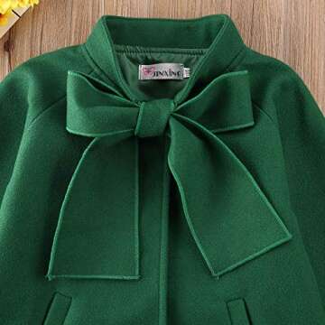 2-8Y Kids Toddler Girl Wool Coat with Big Bowknot Long Sleeve Trench Coat Fall Winter Outwear Jacket for Children (Green, 2-3 Years)