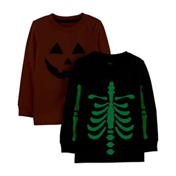 Simple Joys by Carter's Toddler Boys' Halloween Long-Sleeve Tees, Pack of 2, Halloween Pumpkin Print/Skeleton, 5T