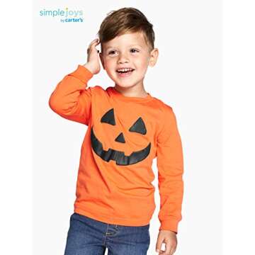 Simple Joys by Carter's Toddler Boys' Halloween Long-Sleeve Tees, Pack of 2, Halloween Pumpkin Print/Skeleton, 5T