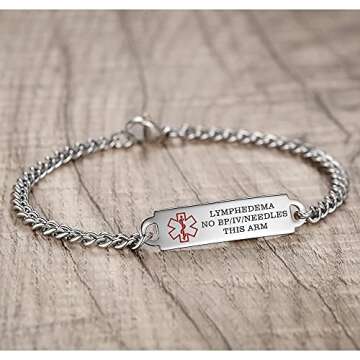 AOAMID 6.5"-8.5" Medical alert id bracelets for Women Stainless steel Medical Emergency Bracelets Free engraving lymphedema alert(Gold-7.5")