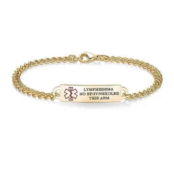 Stylish AOAMID Medical Alert ID Bracelet - Lymphedema Engraved, Gold-Plated