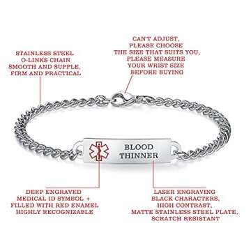 AOAMID 6.5"-8.5" Medical alert id bracelets for Women Stainless steel Medical Emergency Bracelets Free engraving lymphedema alert(Gold-7.5")
