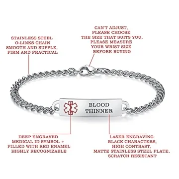 AOAMID Medical Alert ID Bracelet for Women - Gold-7.5"