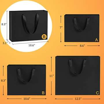 BagDream Black Gift Bags 25 Pack 10.6x3.1x8.3 Heavy Duty Kraft Paper Bags with Handles for Boutique,...