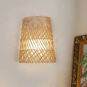 Arturesthome Retro Bohemian Sconce Lights for Corridor, Natural Rattan Woven Rustic Wall Lamps Lampshade Home Shop Deco