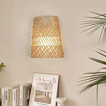 Arturesthome Retro Bohemian Sconce Lights for Corridor, Natural Rattan Woven Rustic Wall Lamps Lampshade Home Shop Deco