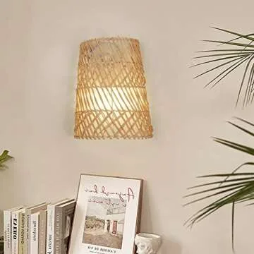 Arturesthome Retro Bohemian Sconce Lights for Corridor, Natural Rattan Woven Rustic Wall Lamps Lampshade Home Shop Deco