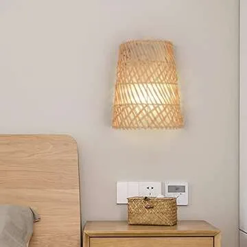 Arturesthome Retro Bohemian Sconce Lights for Corridor, Natural Rattan Woven Rustic Wall Lamps Lampshade Home Shop Deco