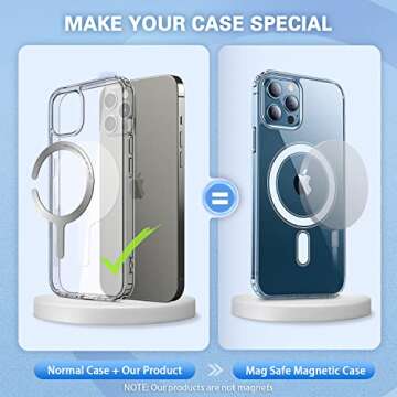 4PCS Adhesive Metal Ring Stickers for MagSafe, Thin Converter for Upgrade iPhone 12 13 14 Pro Max Mini Series Ordinary Phone Case Cover Adapter for Mag Safe Magnetic Wireless Charger Grip Mount Wallet