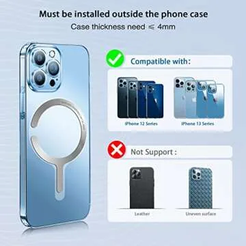 4PCS Adhesive Metal Ring Stickers for MagSafe, Thin Converter for Upgrade iPhone 12 13 14 Pro Max Mini Series Ordinary Phone Case Cover Adapter for Mag Safe Magnetic Wireless Charger Grip Mount Wallet