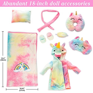 XFEYUE Rainbow Unicorn Doll Clothes & Sleeping Bag Set