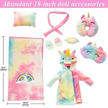 XFEYUE Rainbow Unicorn Doll Clothes & Sleeping Bag Set