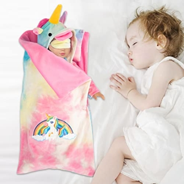 XFEYUE Rainbow Unicorn Doll Clothes & Sleeping Bag Set