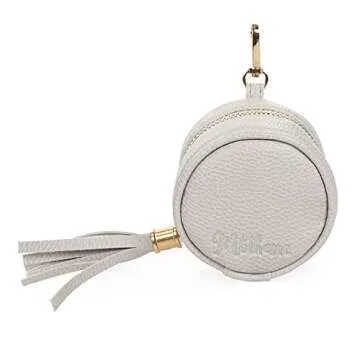 Motheric Vegan Leather Grey Pacifier Holder Pouch for Diaper Bag with Clips for Boys and Girls- Key Pod - Pacipurse Keeper Case - Keychain Pod for Diaper Bag - Pacifiar Teething Storage Container