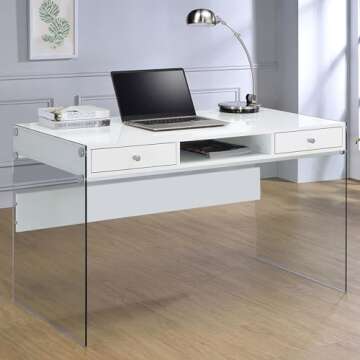 Coaster Home Furnishings Dobrev 2-Drawer Writing Desk Glossy White and Clear