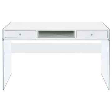 Coaster Home Furnishings Dobrev 2-Drawer Writing Desk Glossy White and Clear