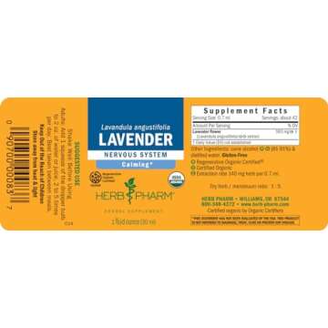 Herb Pharm Certified Organic Lavender Flower Liquid Extract for Calming Nervous System Support, 1 Fl...