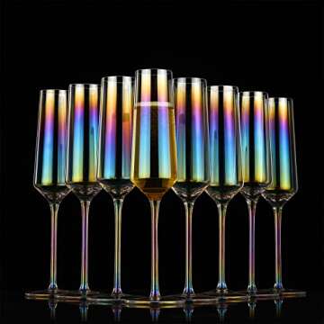 SWAVOKA Champagne Flutes- Crystal Champagne Glasses Set of 8, 7.1 oz Champagne Flutes with Long Stem, Hand Blown - Gift for Wedding, Anniversary, Iridescent Sparklin