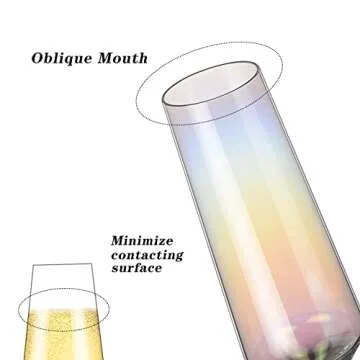 SWAVOKA Champagne Flutes- Crystal Champagne Glasses Set of 8, 7.1 oz Champagne Flutes with Long Stem, Hand Blown - Gift for Wedding, Anniversary, Iridescent Sparklin