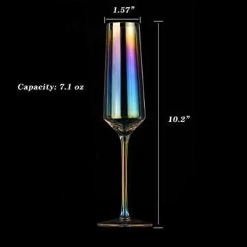SWAVOKA Champagne Flutes- Crystal Champagne Glasses Set of 8, 7.1 oz Champagne Flutes with Long Stem, Hand Blown - Gift for Wedding, Anniversary, Iridescent Sparklin