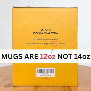 JOYFUL HOME Glass Coffee Mugs -12 oz. Double Wall, Insulated, Smoky Gray Borosilicate Glass Mug with...