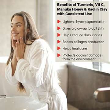 Bella Jade Turmeric Vitamin C Clay Face Mask & Brush for Acne, Hyperpigmentation, Dark Spots and Anti Aging - with Tumeric, Kaolin Clay, Organic Aloe Vera and Manuka Honey