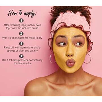 Bella Jade Turmeric Vitamin C Clay Face Mask & Brush for Acne, Hyperpigmentation, Dark Spots and Anti Aging - with Tumeric, Kaolin Clay, Organic Aloe Vera and Manuka Honey