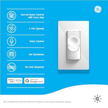 Cync GE Smart Ceiling Fan Control, Neutral Wire Required, Bluetooth and 2.5 GHz Wi-Fi 4-Wire Smart S...