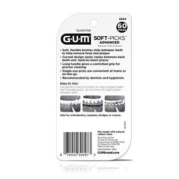 GUM Soft-Picks Advanced, Easy to Use Dental Picks for Teeth Cleaning and Gum Health, Disposable Interdental Brushes with Convenient Carry Case, Dentist Recommended Dental Picks, 60ct