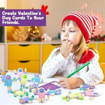 Feltom 28 PCS Chain Press Vent Spaceman - Valentines Cards for Kids Wacky Track Finger Fidget Sensory Stress Relief Toy - Valentine Exchange Prizes for Girls Boys School