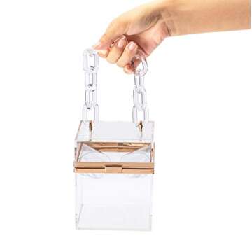 WEDDINGHELPER Transparent Clear Acrylic Square jelly Evening Bag for Women,Fashion Lovely Shoulder Bag for Dinner Party Travel (Clear)