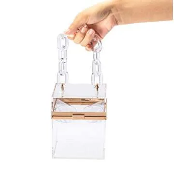 WEDDINGHELPER Transparent Clear Acrylic Square jelly Evening Bag for Women,Fashion Lovely Shoulder Bag for Dinner Party Travel (Clear)