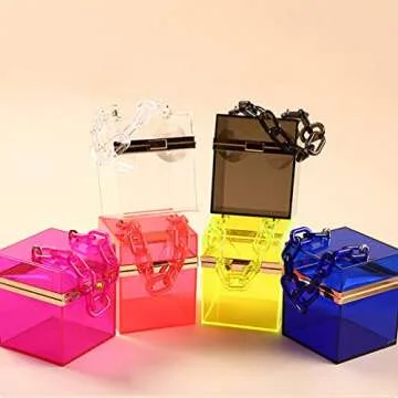 WEDDINGHELPER Transparent Clear Acrylic Square jelly Evening Bag for Women,Fashion Lovely Shoulder Bag for Dinner Party Travel (Clear)