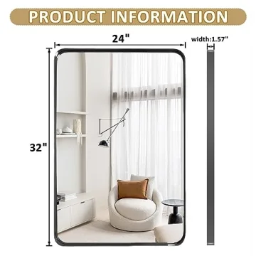 Little Kuku Black Bathroom Mirror with Metal Frame 24x32