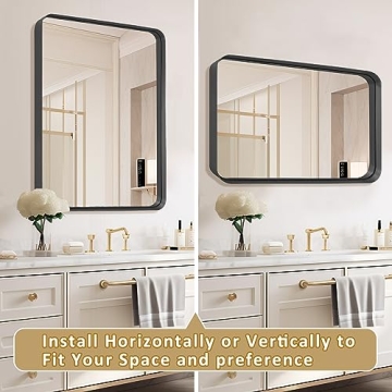 Little Kuku Black Bathroom Mirror with Metal Frame 24x32