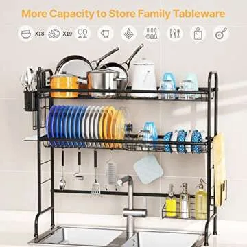 iSPECLE Over The Sink Dish Drying Rack Stainless Steel 2 Tier Dish Rack Large Above Sink Drying Rack...