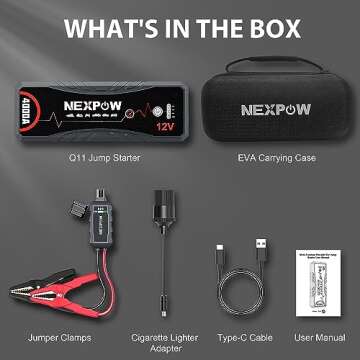 NEXPOW Car Jump Starter,Car Battery Jump Starter 4000A Peak Q11 Pack for Up to All Gas and 10.0L Diesel Engine 12V Auto Battery Booster,Jumper Cables,Portable Lithium Jump Box with LED Light/USB QC3.0