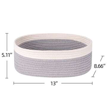 Kriitools Baskets for Shelf Storage Cute Basket to Store and Organize Household Items/Woven Rope Basket for Living Room, Bedroom,Playroom/Durable Small Oval-13x8.66x5.11’’,3 Packs Off White&Gray