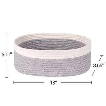 Kriitools Baskets for Shelf Storage Cute Basket to Store and Organize Household Items/Woven Rope Basket for Living Room, Bedroom,Playroom/Durable Small Oval-13x8.66x5.11’’,3 Packs Off White&Gray