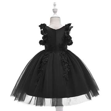 Weileenice Black Flower Girl Lace Dress 2 3 Toddler Photo Shoot Birthday Party Pageant Princess Funeral Church Ball Gown Christmas Formal Prom Tutu Dresses Halloween Holiday for Little Girls Ceremony