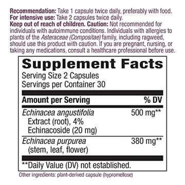 Nature's Way Premium Extract Echinacea, Immune Support*, 500mg Per Serving, 60 Capsules