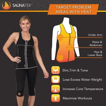 SaunaTek Women's Sauna Sweat Suit Vest for Exercise and Heat Training, Neoprene Tank Top Waist Train...