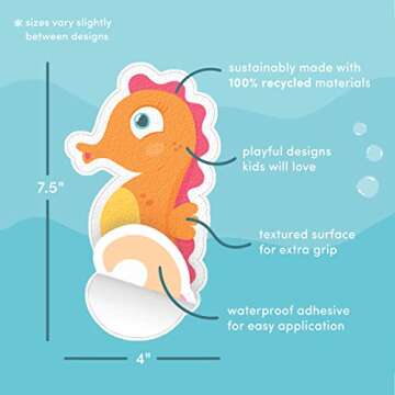 Glo Pals Grips Textured Non-Slip Bathtub Stickers, 8 Extra Large Fun Kids Anti Slip Bath Decals (Guppy)