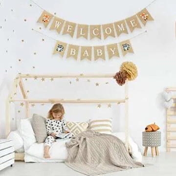 Woodlands Baby Shower Decorations Woodland Boy Banners, 1 Welcome Little Baby Banner, 2 Creatures Banners Deer Forest Animal Friends Garland Birthday Party Decor