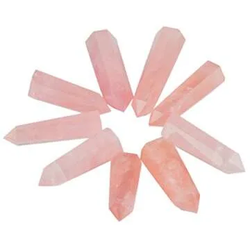 Rockcloud Rose Quartz Healing Crystal Point Faceted Prism Wand Carved Reiki Stone Figurine